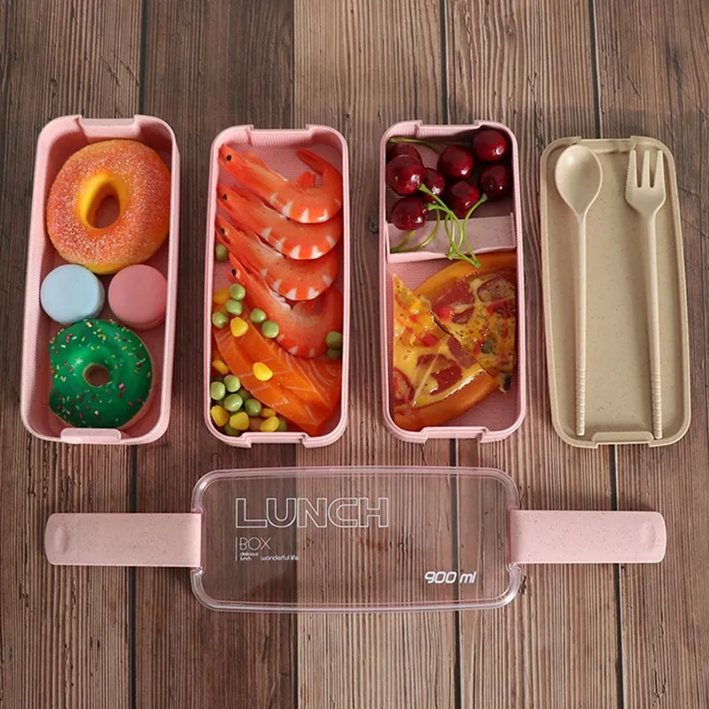 3Layer Portable Wheat Straw Lunch Box Food Storage Case Container Dinnerware Microwave Bento Box For Child Student High Quality