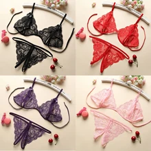 Ropa interior Sexy para mujer, lencería de encaje ahuecada, ropa interior para dormir, G string, conjuntos eróticos