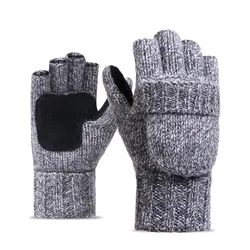 High Quality Winter Gloves For Men Wool Knitted Touch Screen Windproof Warm Cold Gloves Palm Sheepskin Non-Slip Cycling Gloves