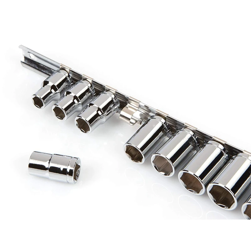 

ABFU-Socket Rack Holder 1/4 Inch 3/8 Inch 1/2 Inch With 16 Clips On Rail Tool Organizer Storage