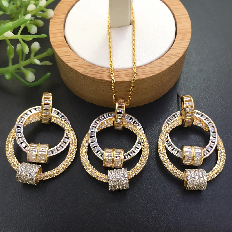 

Lanyika Jewelry Exaggerated Abstract Circular Micro inlay Necklace with Earrings for Banquet Luxury Best Gift