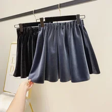 Осень Зима Сексуальная Золотая Бархатная юбка женская новая плиссированная юбка с высокой талией Женская универсальная Мини Короткая Юбка Femme