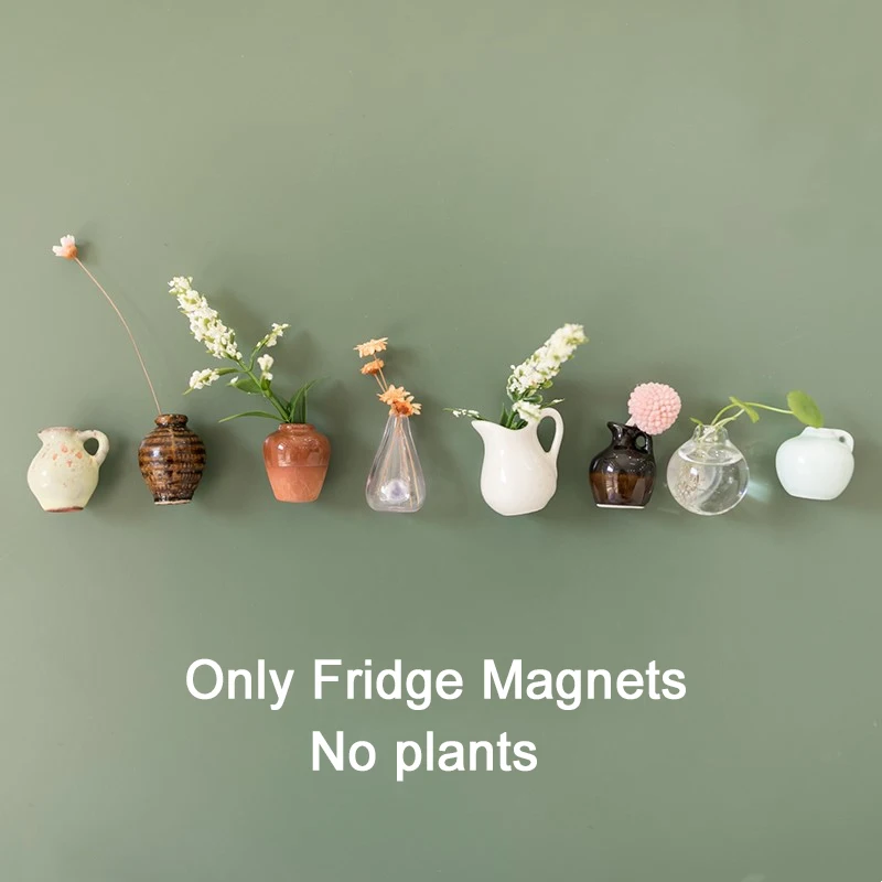 3-10pcs Mini Ceramics Vase Fridge Magnets Label Bonsai Magnet Button Potted Simulation Flower Vase Refrigerator Message