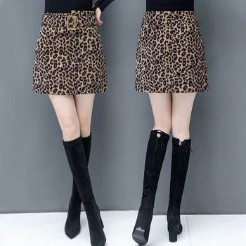 

Winter Fall Fashion Korean Womens Female High Waisted A Line Leopard Printed Mini Velvet Skirt , 3xl Velour Shirts for Women