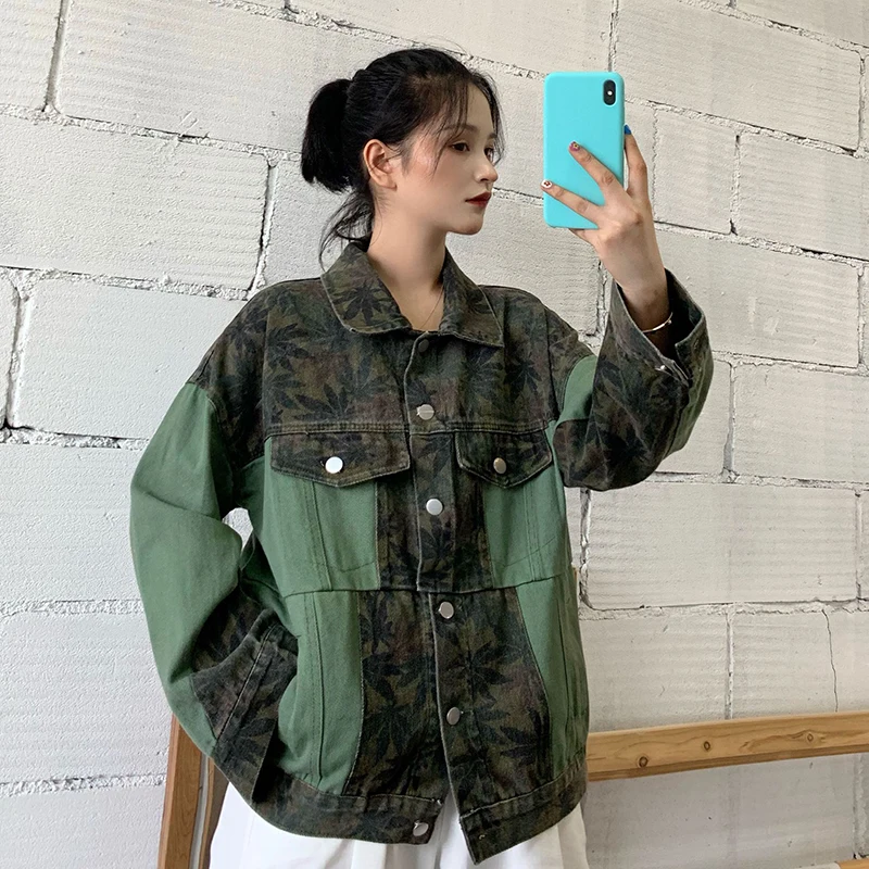Осеннее женское джинсовое Пальто Harajuku уличная Лоскутная Женская жакеты оверсайз Повседневная с длинным рукавом базовое пальто женская верхняя одежда