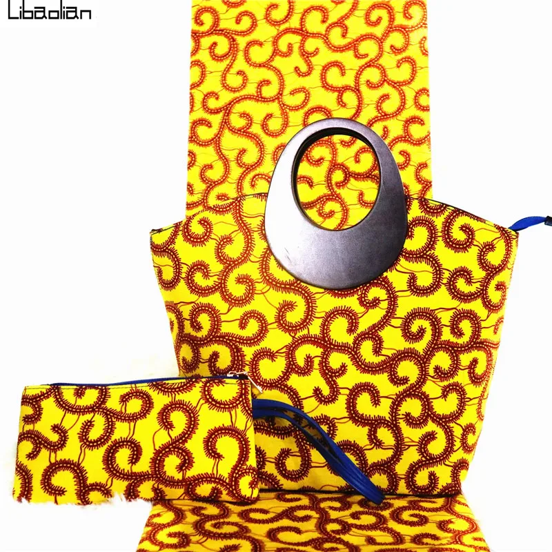 3 stks/sets Goede kwaliteit 6yards afrikaanse wax prints geel ware katoen wax met bijpassende afrikaanse wax handtassen set G98-28 3 stks/sets Goede kwaliteit 6yards afrikaanse wax prints geel ware katoen wax met bijpassende afrikaanse wax handtassen set G98-28