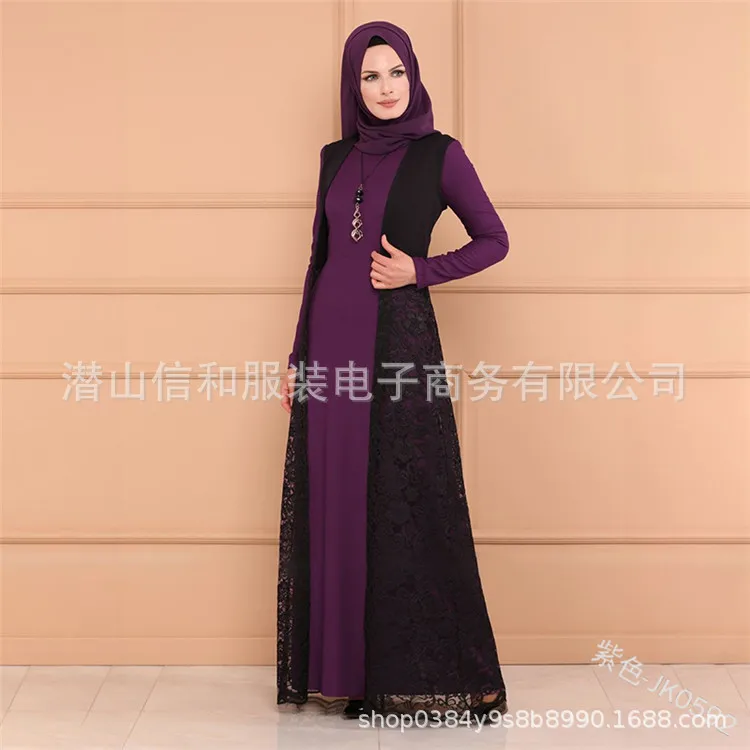 WEPBEL мусульманское женское платье abaya с длинным рукавом, кружевное тонкое Новое повседневное модное лоскутное элегантное женское платье с круглым вырезом, Длинные Макси платья