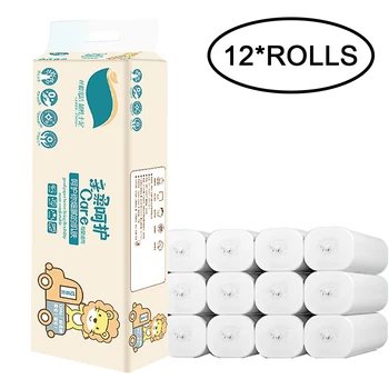 

12 Roll Paper Towels 4 Layers Bathroom Toilet Paper Pulp Home Kitchen Tissue Cleaning Rolling Paper Wood Strong Water Absorption