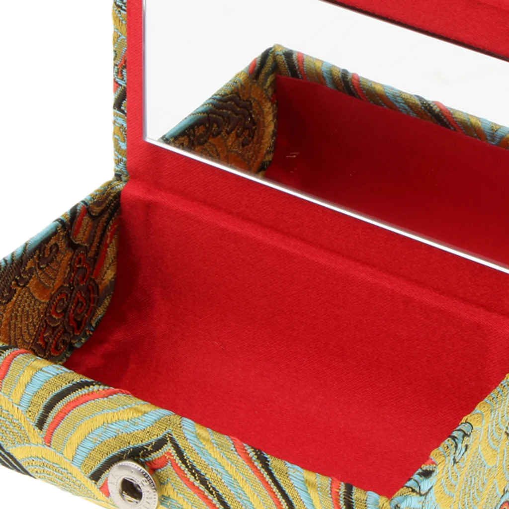 Retro Brocade Embroidered Chinese National Costume Design Lipstick Jewelry Case Holder Box With Mirror- Holds 2 Lipsticks