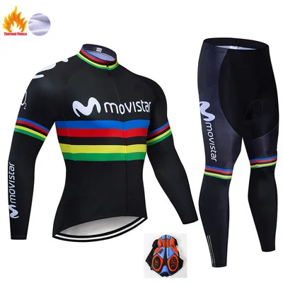 Movistar Pro team зимний теплый флисовый длинный комплект одежды, Мужская велосипедная майка, одежда для велоспорта, одежда для велоспорта - Цвет: 4