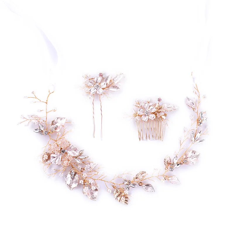 Mission Ming Headdress Europe And America Hot Sales Leaves Hair Band Hand-woven Pearl Headdress Wedding Accessories Bride Access