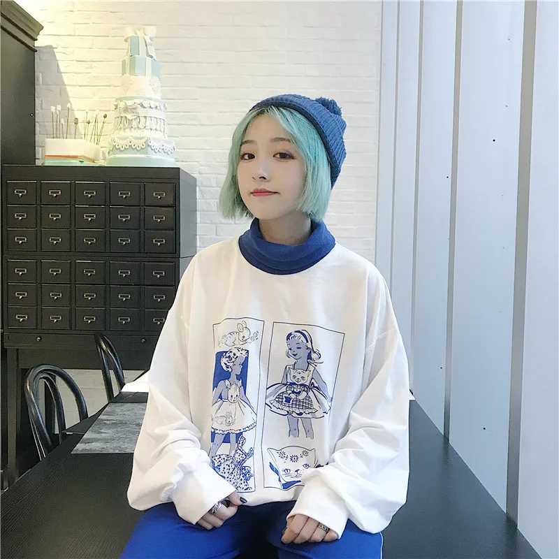 Lychee, Harajuku, Мультяшные Женские флисовые свитшоты, водолазка, свободные, женские пуловеры, хлопок, весна, осень, зима, женские топы