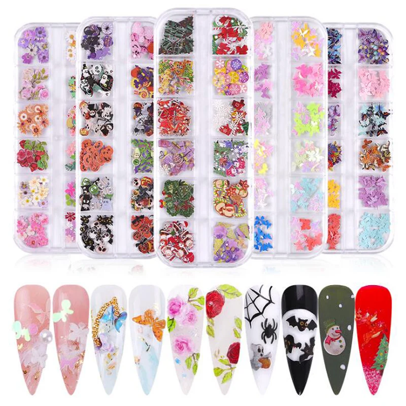 

New 2020 Christmas Nail Art Decorations Manicure Halloween Nails Art Nail Stickers Nails Ornament Set 3D DIY Metal Nails Jewelry