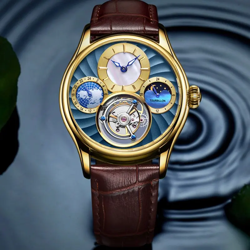 E GUANQIN,, Tourbillon, механические, с ручным заводом, мужские часы, Лидирующий бренд, Роскошные, водонепроницаемые часы, для мужчин, сапфир, Relogio Masculino - Цвет: E