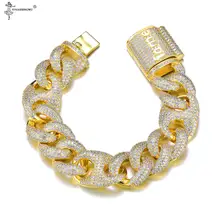 Хип хоп 18 мм Bling AAA CZ кубический цирконий Iced Out Box застежка роскошные кубинские звенья браслет цепочка персонализированные мужские рэппер ювелирные изделия