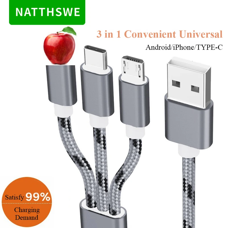 NATTHSWE 3 в 1 Магнитный кабель для быстрой зарядки Micro usb type C линия передачи данных iPhone