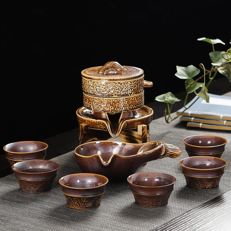 

Magnesium Ze Fortunes Ceramic Semi-Fully Automatic Kung Fu Tea Set Retro Creative Stonewashed Set Gift Chinese Knot