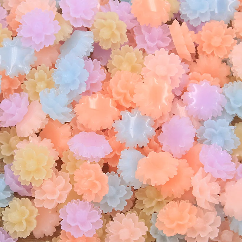 50PCS 13mm Flower Flatback Resin Cabochons Scrapbook Craft DIY Embellishments decor Headwear accessories