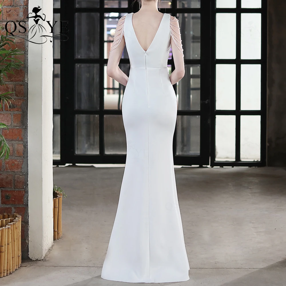 ball gown prom dresses Beading Straps Prom Dress Stretch Ruffles Black Evening Dress V Neck Formal Party Gown Split Bridesmaid Dress Ruched Prom Gown silver prom dresses