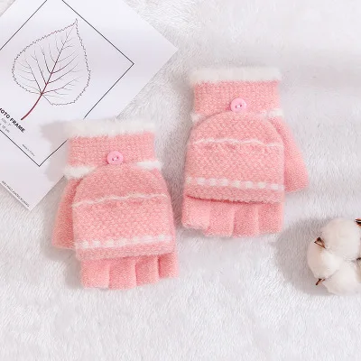 PINK Детские варежки с клапаном на половину пальца, милые теплые толстые варежки для мальчиков и девочек, для детей на осень и зиму - Цвет: PINK