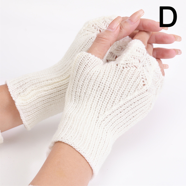 Half Finger Gloves Winter Soft Warm Wool Knitting Arm Gloves Arm Crochet Knitting Hollow Heart Mitten Fingerless Gloves