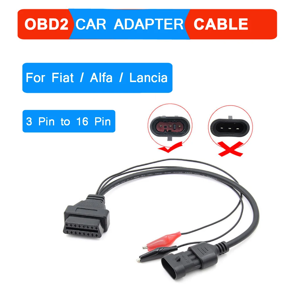 

For Fiat / Alfa/ Lancia 3 Pin to 16 Pin OBDII OBD2 connector Adapter Auto- Car Cable For Fiat 3pin Female Diagnostic Cable