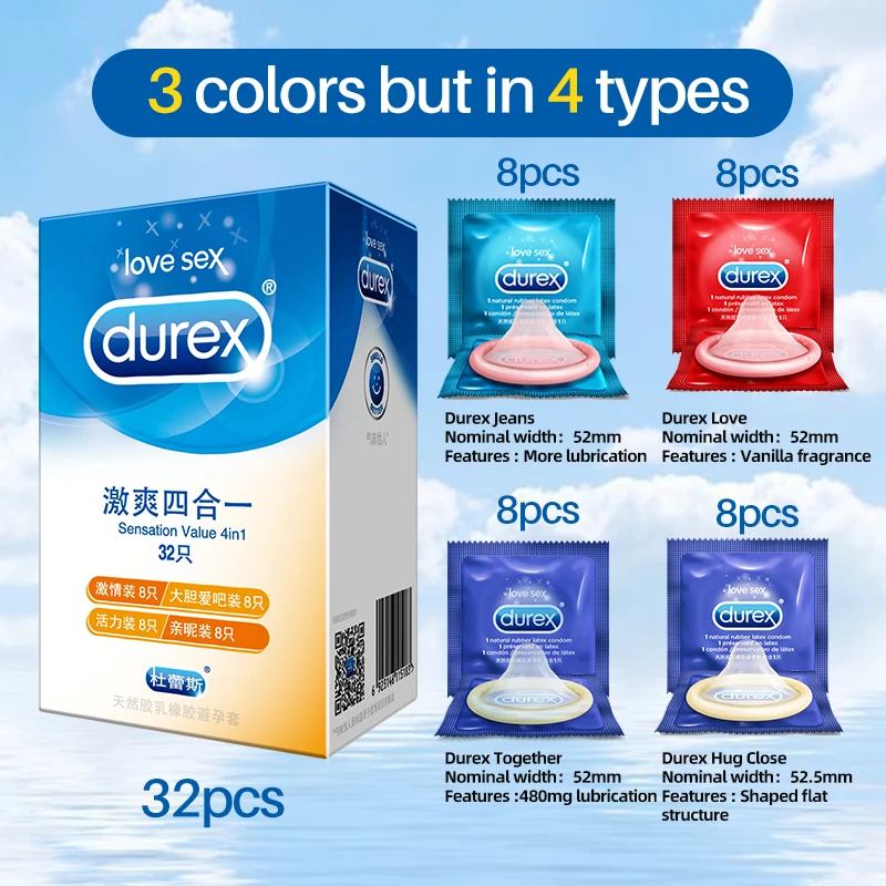 Durex Condoms 4 Types Sensation Value Ultra Thin Lubricated Sex Products Natural Rubber Latex Penis Sleeve Sex For Men 3