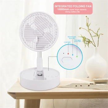 

USB Table Fan Foldable Telescopic Floor Fan with 10000mAh Rechargeable Battery 4 Speeds Adjustable for Home Outdoor