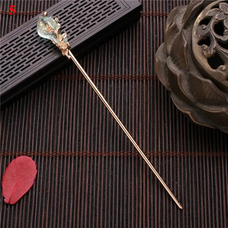Vintage Chinese Style Hairpins Hair Stick Women Metal Glaze Hair Fork Hair Chopsticks Woman Jewelry Hair Clip Accessories 2021