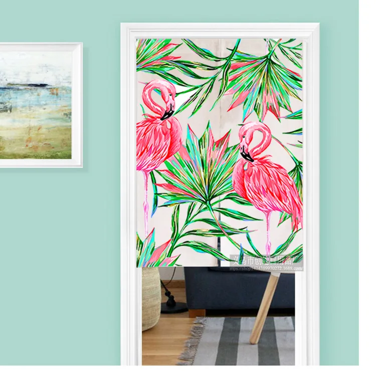 

Creative Flamingo Torrid Zone Fruit Door Curtain Fabric Cotton Linen Bedroom Living Room Partition Curtain Hole Punched Customiz