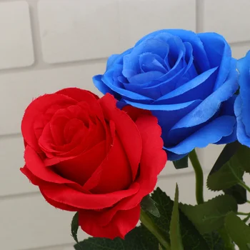 

6pcs Artificial Rose Simulated Flower Table Decoration Fake Bouquet for Home Decor (Blue,Red, Each for 3pcs)