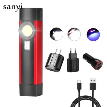 

Mini Portable UV Flashlight Ultraviolet 395nm LED Flashlight COB Magnetic Work light torch with Rechargeable 18650 Battery USB