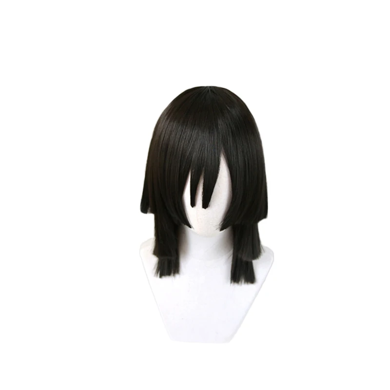 

Anime Demon Slayer: Kimetsu No Yaiba Iguro Obanai Cosplay Wigs Black Stratification Heat Resistant Synthetic Hair Wig + Wig Cap