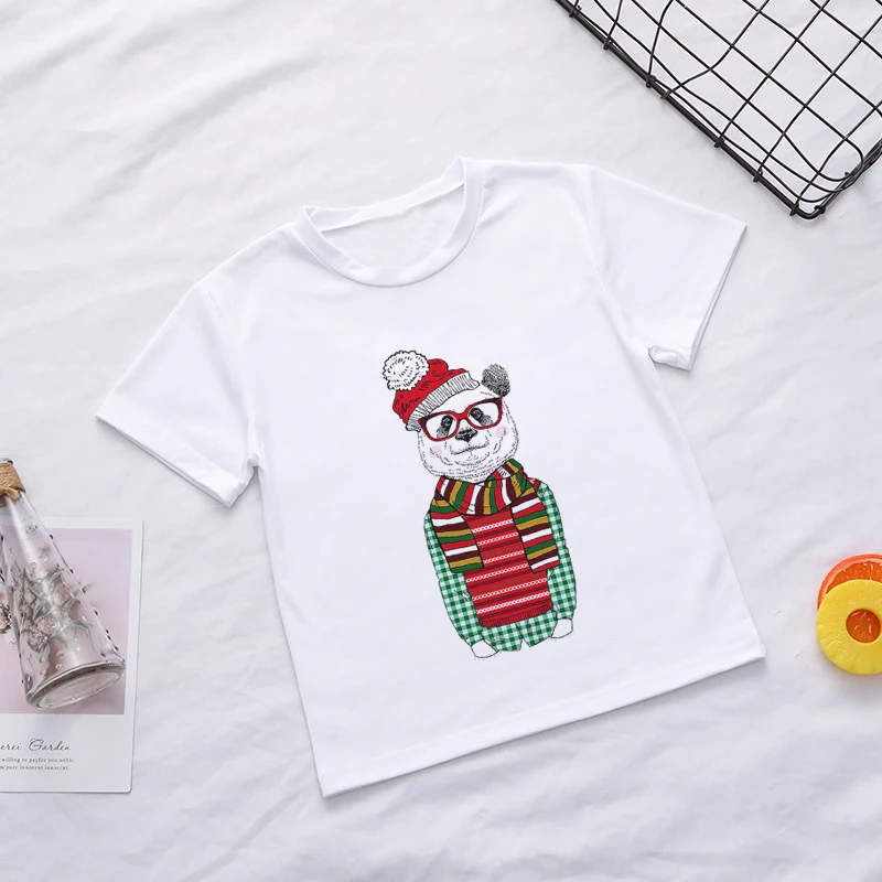 Новинка года; модная Рождественская футболка в стиле Харадзюку; детская футболка с принтом снеговика, старика и дерева; футболка с короткими рукавами для мальчиков и девочек
