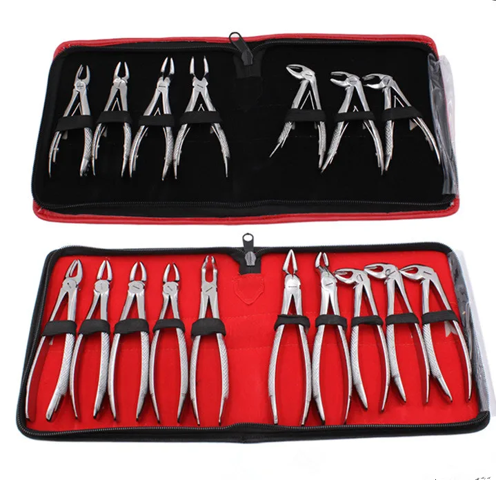 

8/10PCS Stainless Steel Dental Extraction Forceps Teeth Extracting Pliers Surgical Toothdental Instrument With Storage Bag