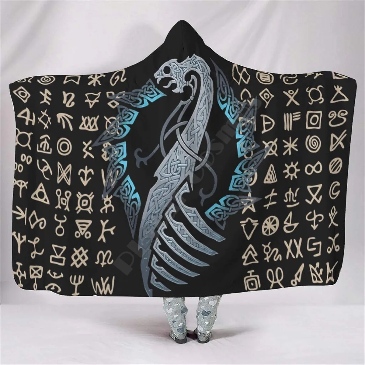

Viking Tattoo Hooded Blanket 3D printed Wearable Blanket Adults Kids Various Types Hooded Blanket Wearable 07