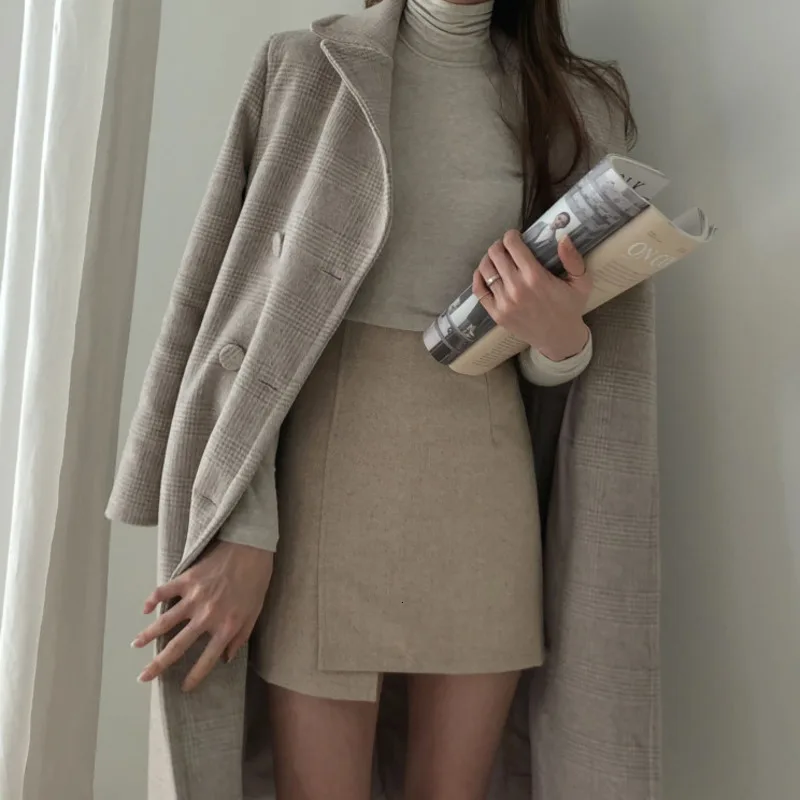 Зимнее женское пальто, новое шерстяное Casaco Feminino, Модное Длинное клетчатое пальто с поясом, офисное Женское пальто, манто Femme Hiver