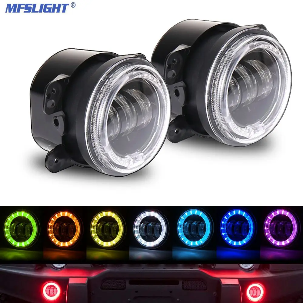 CAR FOG LIGHTS 60 Вт 2 шт. 4 дюйма светодиодный противотуманный светильник Bluetooth RGB противотуманный светильник s Halo Кольцо угол глаз внедорожные Противотуманные фары для Jeep Wrangler JK 2007 - Испускаемый цвет: CAR FOG LIGHTS