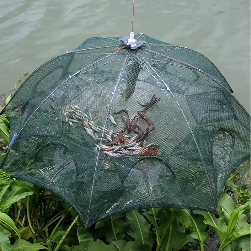 Crab Trap Cage Shrimp Cast-Net Foldable Nylon Automatic 4-8-Holes Strengthened