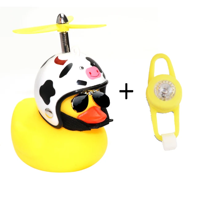 Small Yellow Bike Duck Bicycle bell Luminous Airscrew Helmet Duck Ducky Bicycle Wind Motor Riding Cycling Lights Horn Cow Light