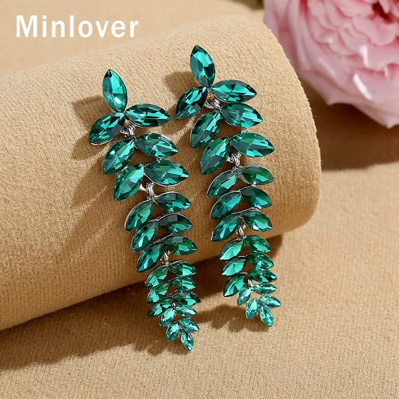 Minlover Блестящий AB прозрачный в форме листа Висячие серьги для женщин невесты длинные свисающие серьги вечерние Свадебные украшения Аксессуары MEH1579