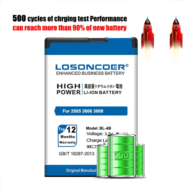 LOSONCOER 3350 мАч BL 4B батарея хорошего качества для NOKIA 2660 7500 2505 3608 2670 7088 2630 7373 3606 7370 6111 5000