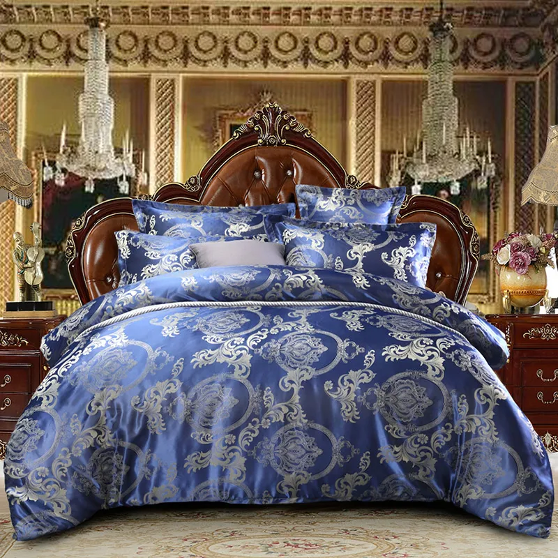 Sisher роскошный комплект постельного белья из 4 предметов, двуспальный размер, жаккардовый пододеяльник, наборы, один король, свадебное постельное белье, плоский лист, Европейское одеяло с цветочным рисунком - Цвет: Темно-синий