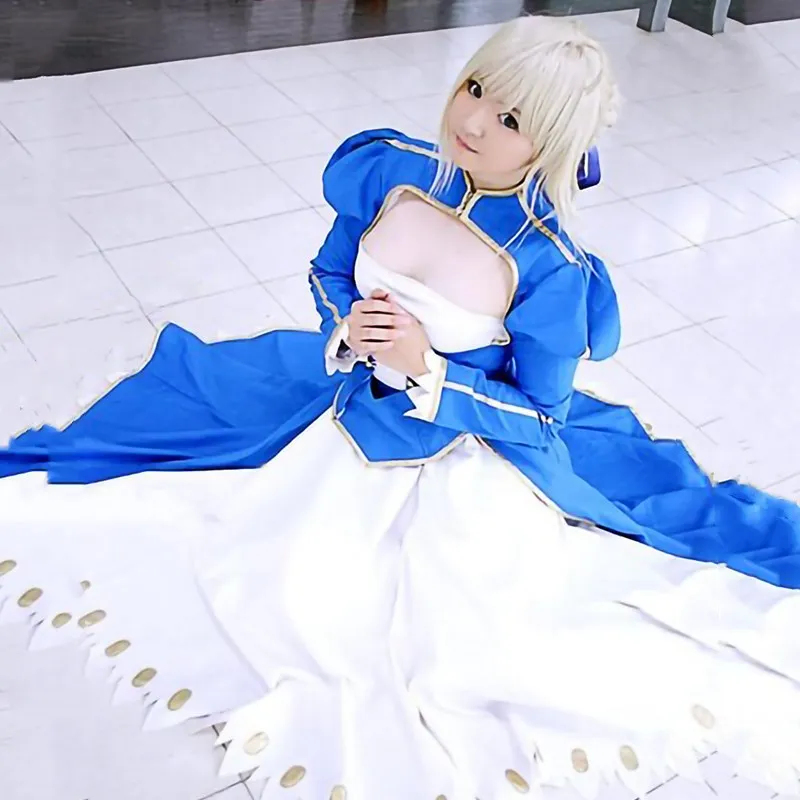 Fate/stay night-コスプレ用の青い白いドレス,「fate zero sabre」の  