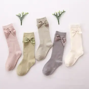 

New 2-8T Baby Girl Socks Girls Bow Princess Socks Kids Knee Anti Slip Socks Kid Candy Color Leg Warmer