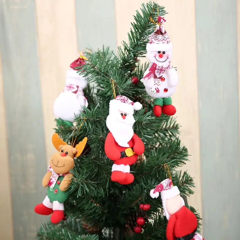 4Pcs/Set Christmas Plush Hanging Dolls Cute Cartoon Santa Claus Snowman Elk Bear Home Party Ornament Decoration Toys Gifts E65D