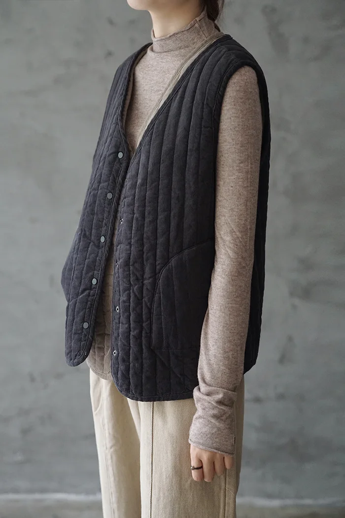 Женские винтажные жилеты пальто зима 2019 новые пуговицы с карманами плюс хлопок