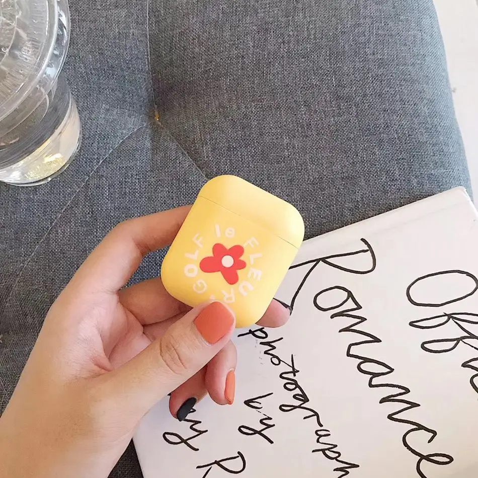 Flower Yellow Чехол для AirPods 1/2, милый мультяшный Радужный медведь, разноцветный цветочный узор, чехол для наушников s для Apple Airpods 2, Мягкий защитный чехол - Цвет: Flower Yellow