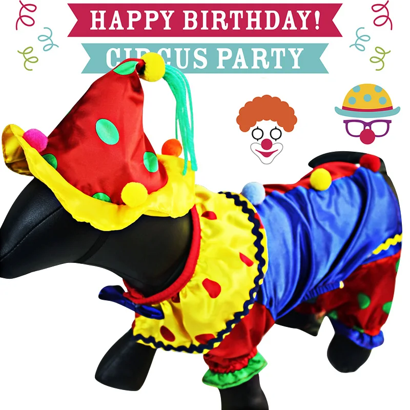 Костюм на день рождения для домашних животных Одежда для собак пальто куртка с шляпой кошка костюм на Хэллоуин и Рождество Праздничный костюм клоун собака поставщик 45