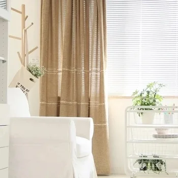 

Simple Plain Cotton and Linen Fabric Jacquard Semi-Shading Modern Curtains for Living Room Bedroom Linen Curtins for Livingroom